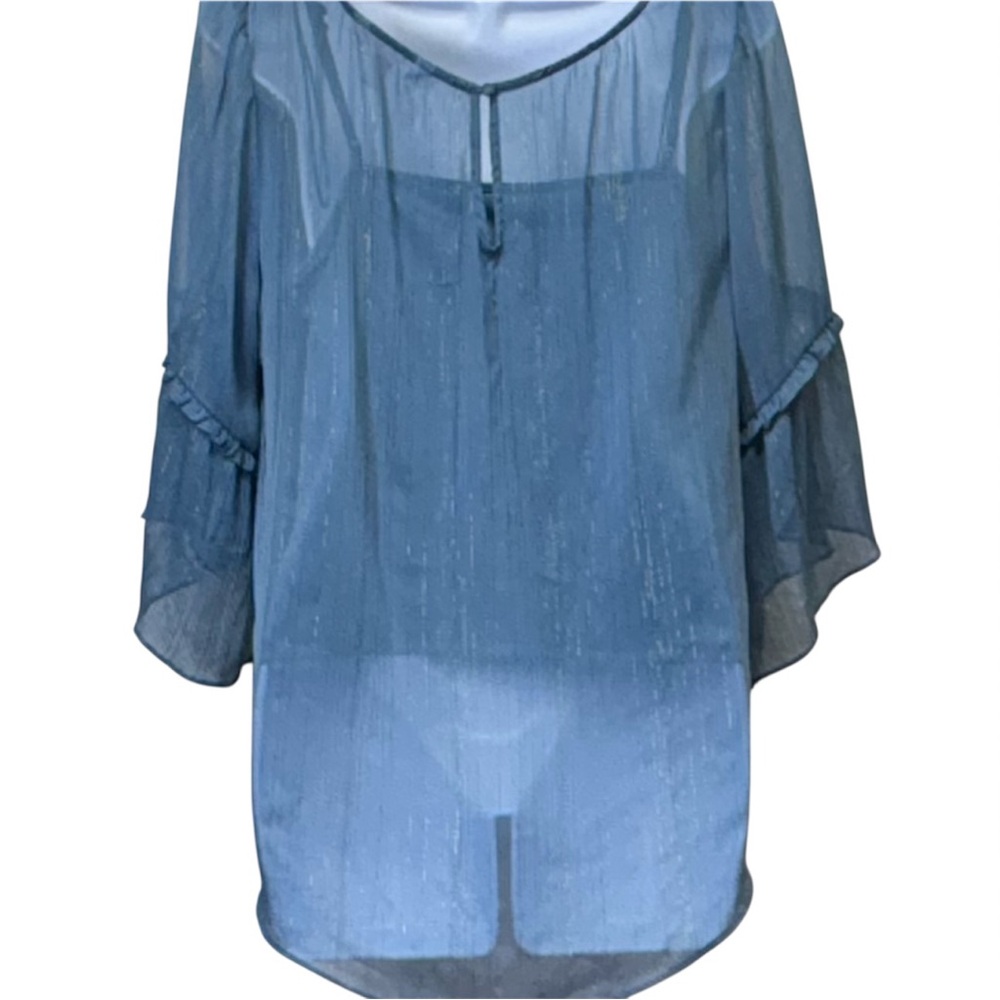 LC Lauren Conrad Women's Flutter/Bell-Sleeve Chiffon Peasant Top Size Large - Picture 5 of 11